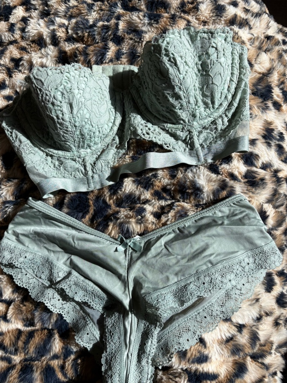 Victoria's Secret Lace Balconette Bra and Bikini Set in Sage - Picture 8 of 9